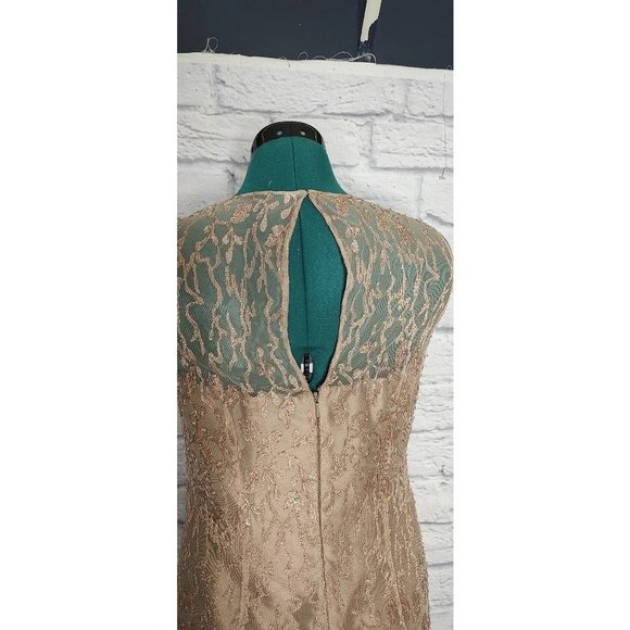 Montage By Mon Cheri Womens 2 piece Dress With  Jacket Beige Floral Keyhole 8 - Picture 8 of 10